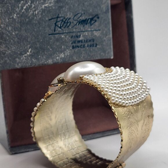 Ross Simons New in Box Vintage Pearls & Rhinestones Clamper Cuff Bracelet Hinged - Picture 4 of 7